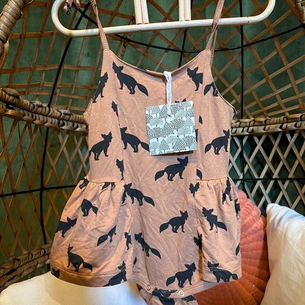 NWT Kate Quinn Fox Rust Ballerina Bubble Spaghetti Tie Strap Bamboo 6-12m